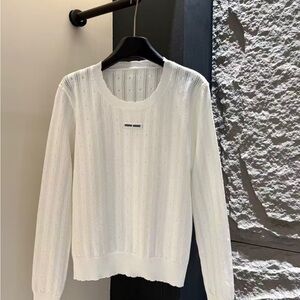 Miu Miu White Textured Knit Sweater